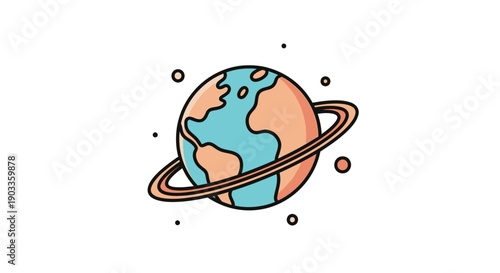 colorful planet with ring and moons