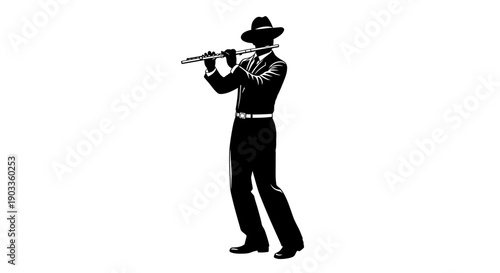 Man in cowboy hat playing trumpet silhouette.