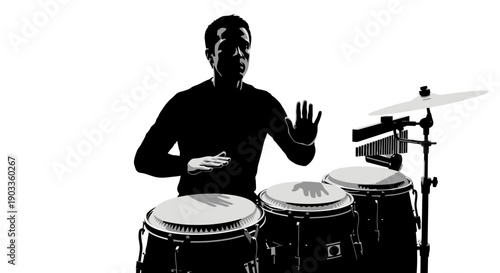 Man playing congas with passion and energy.