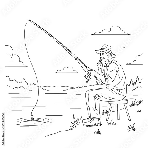 Man Fishing on a Lake