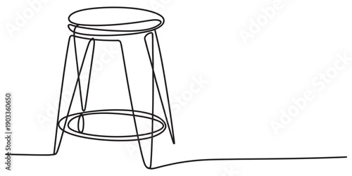 Continuous line drawing of a modern bar stool in a minimalist black and white style. Vector, illustration