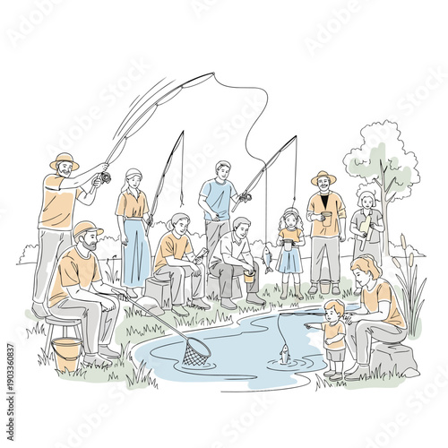 Multi-Generational Family Fishing by the Lake