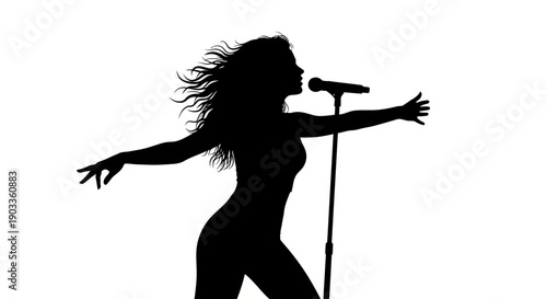 Silhouette of a woman singing into a microphone with passion and energy.