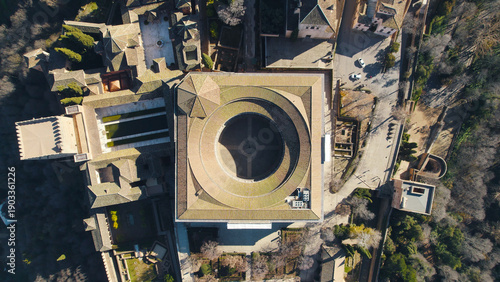 Top-Down Aerial View of Palace of Charles V, Alhambra, Granada, Spain