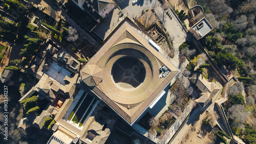 Fotografie Top-Down Aerial View of Palace of Charles V, Alhambra, Granada, Spain