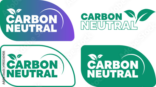 Carbon neutral eco label designs with green leaves and varied styles for environmental branding