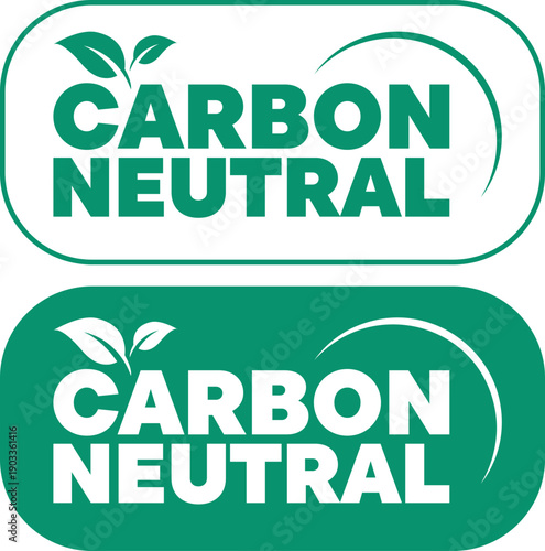 Carbon neutral label designs with green leaf icons in outlined and filled styles