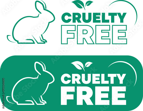 Cruelty free labels with rabbit icon on green and white backgrounds for eco products