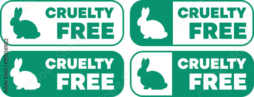 Cruelty free labels with rabbit icons on modern packaging in green and white design
