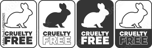 Cruelty free labels showing rabbit icons in black and white styles for product use