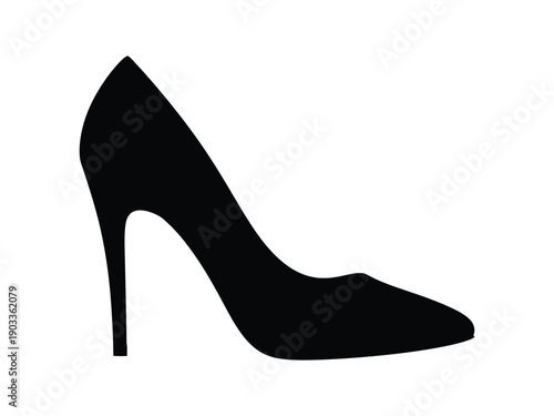 Elegant black stiletto high heel shoe silhouette, representing fashion and glamour.