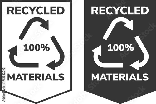 Recycled materials badge with percent label and recycling arrows displayed in black and white