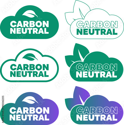 Set of carbon neutral cloud icons with leaf symbols in green and eco styles for sustainable designs