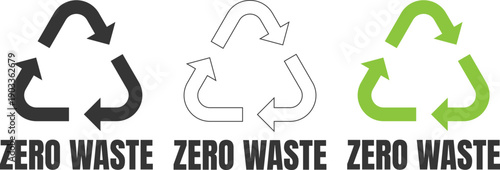 Symbols representing zero waste recycling with bold text and distinct colors for clear understanding