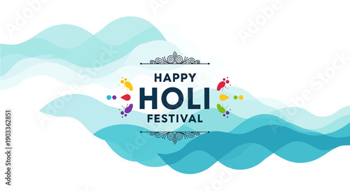 Vibrant holi festival celebration background with colorful waves and happy holi text