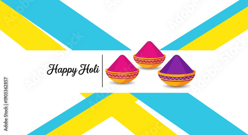 Vibrant holi festival background with colorful pylons and happy holi text on white
