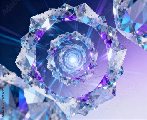 Vector illustration of a crystal whirlwind with reflection and refraction effects in a cold palette.