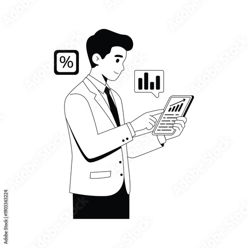 A glyph illustration of business analytics review on mobile dashboard