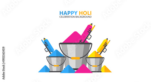 Holi festival colored powder and paint pails colorful celebration background