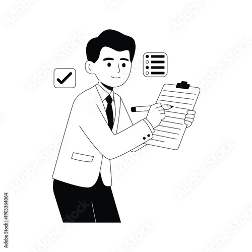 A handy glyph illustration of document approval and checklist process