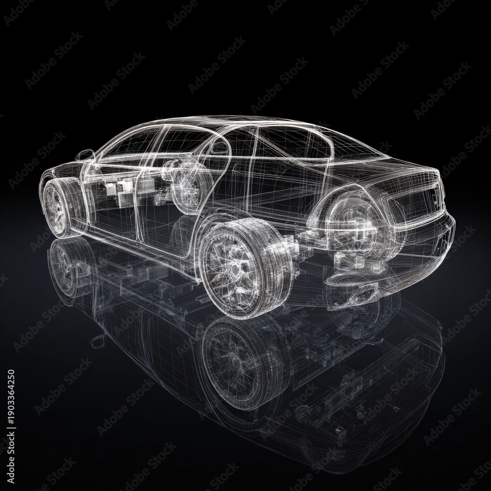 Naklejka premium Futuristic wireframe car design on black background