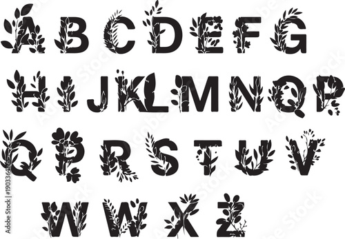Beautiful flower alphabet set floral letters in a clean vector style.