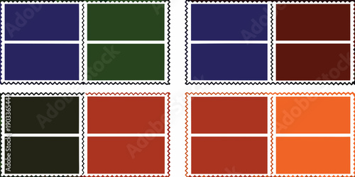 An arrangement of eight rectangular color swatches with decorative borders