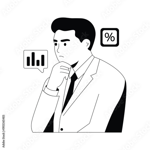 Strategic financial thinking, decision making concept illustration in glyph style