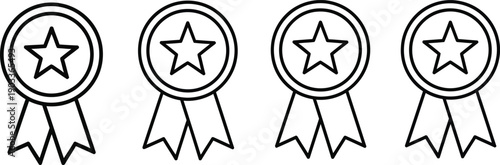 Black and white outline of a star within a ribbon award or badge