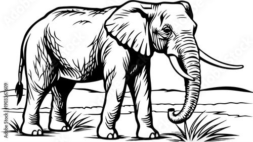 Very beautiful African elephant walking slowly across open plains, highlighting wisdom, strength, and emotional depth within a vast and peaceful natural landscape.