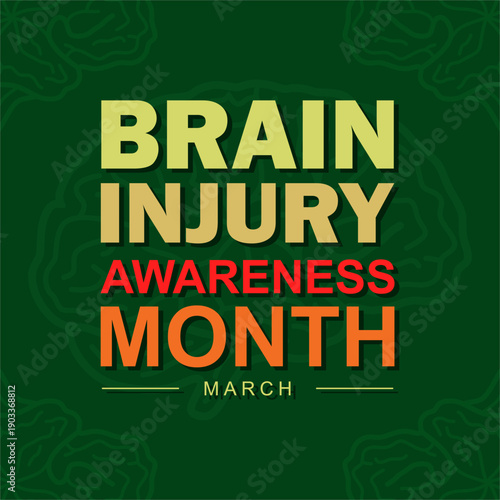 Brain Injury Awareness Month background banner or poster design template. observed every year in March. Brain and ribbon. Great for cards, banners, posters, social media and more.