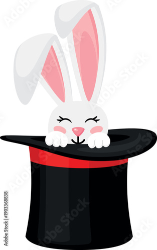 Cute bunny in top hat. Magician trick icon