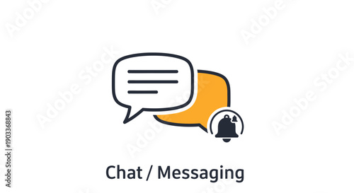 Modern vector icon for online chat, instant messaging, and digital communication, featuring a new notification alert bell symbol for real-time interaction