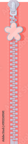 Zipper with flower trinket. Closed teeth cartoon element
