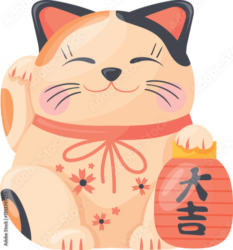 Money charm cat cartoon icon. Lucky toy