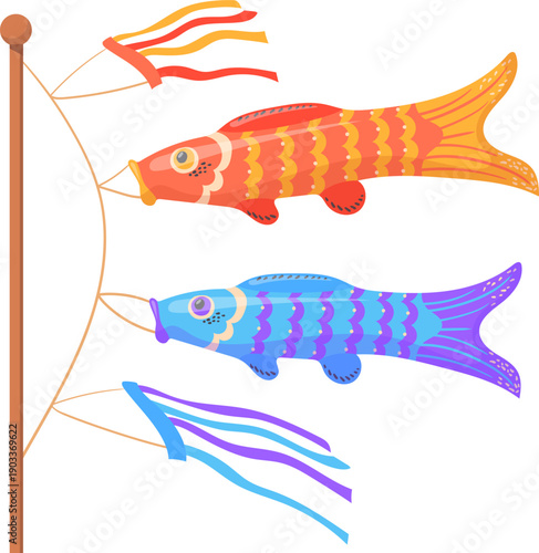 Koinobori cartoon icon. Carp windsock in traditional japanese style