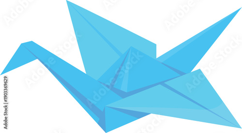 Folded paper bird figure. Origami crane cartoon icon