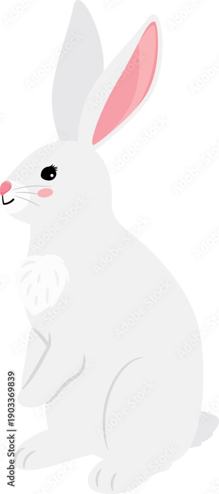 Fototapeta premium Sitting white rabbit. Spring holiday cartoon mascot