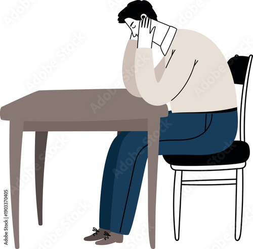 Tired sad stressed person with depressive feelings icon