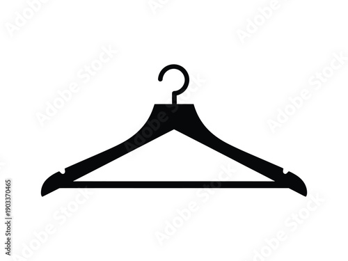 Simple black silhouette of a wooden clothes hanger, symbolizing fashion and retail.