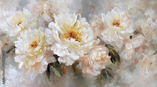 White peony Oil Painting, Elegant Floral
