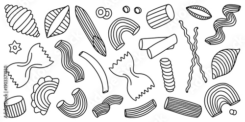 Pasta set. Italian cuisine, Mediterranean cuisine hand drawn sketch set