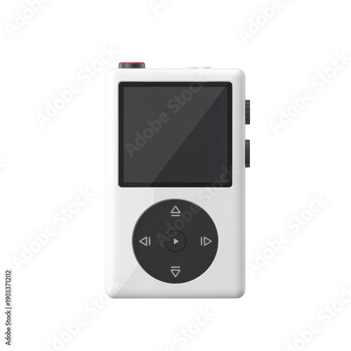White portable M P3 player with black buttons MP3 player isolated on a transparent background