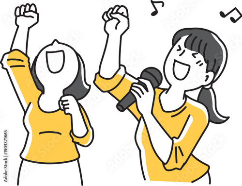 カラオケで大はしゃぎする2人の女性