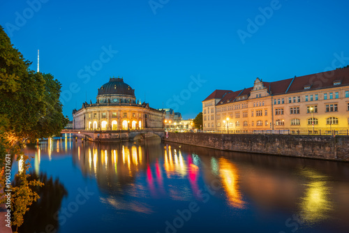 Bode Museum on Spree river at blue hour in Berlin, Germany. Bode museum is not protedcted by copyright