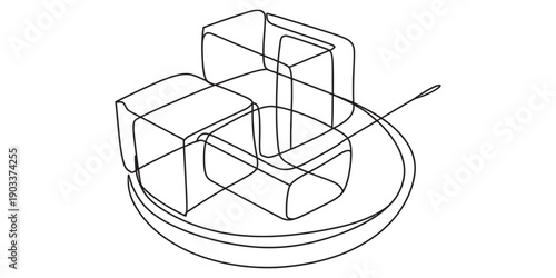 A technical line drawing of three cubes sitting on a round plate with a directional arrow. Vector, illustration