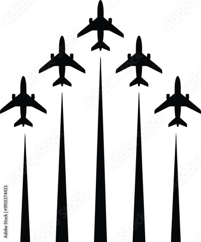  Minimal Airplane Formation Silhouettes with Vertical Motion Trails Vector