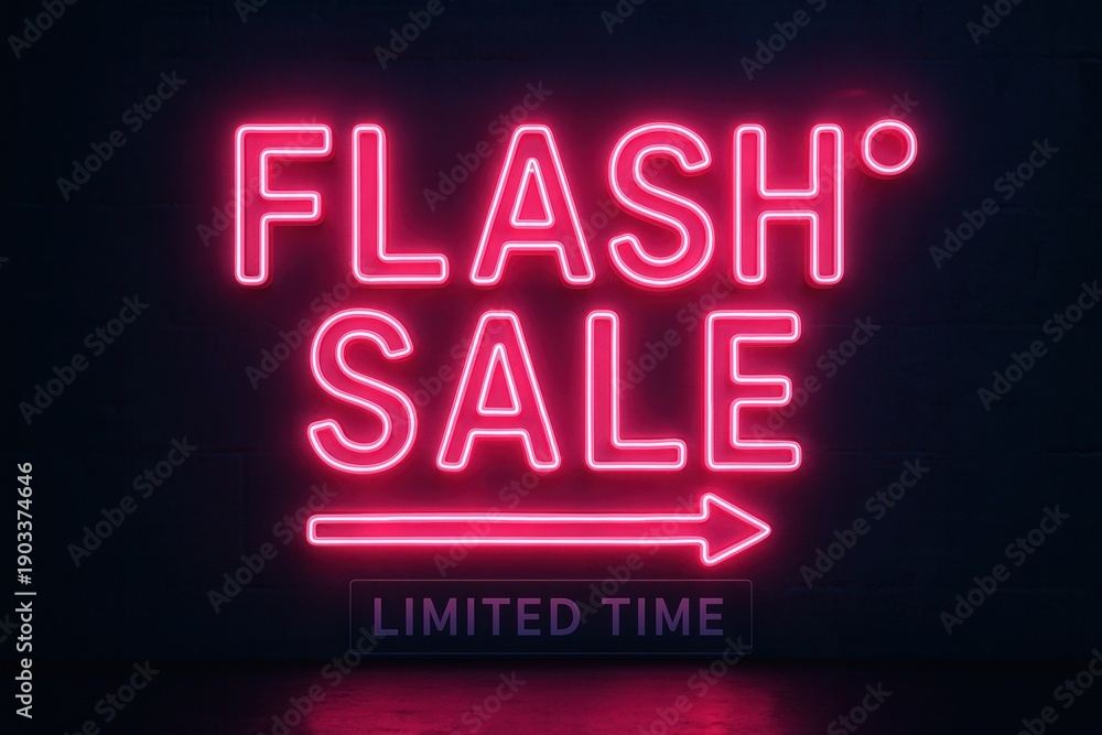 Fototapeta premium Neon sign with FLASH SALE and LIMITED TIME offer, vibrant and attractive style, eye-catching retail promotion deal.