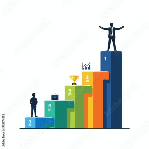 Businessman Standing on Podium Ranking First Place