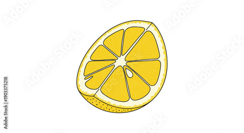 Bright and fresh illustration of a juicy yellow half lemon, showing its segments and seeds, isolated on a plain white background.